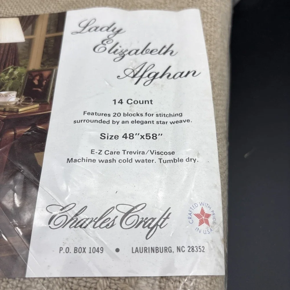 Charles Craft Lady Elizabeth Afghan 14 ct Cross Stitch Blanket Blank 48